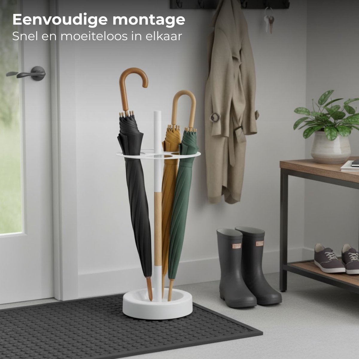 Lomera Moderne Parapluhouder - Paraplubak Metaal - Ruimte voor 5 Paraplu's - Regenwater Opvang - Stijlvolle Afwerking - Parapluhouder Rond - Houten Afwerking - Paraplubak Design - Parapluhouder Binnen - Paraplubak — cadeau in Wonen & Interieur - foto 5