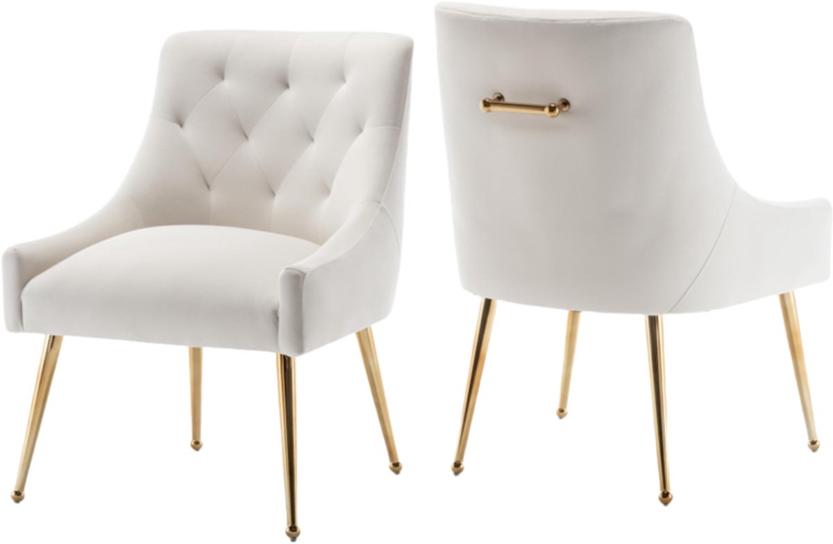 SEYNAR Set van 2 Eetkamerstoelen – Grijze Fluwelen Stoelen met Gouden Metalen Poten – Comfortabele Accentstoelen voor Woonkamer en Eetkamer