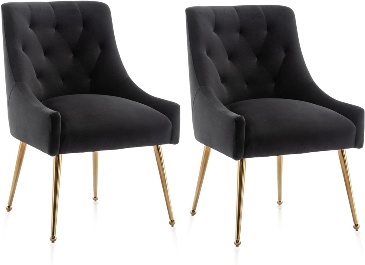 SEYNAR Set van 2 Eetkamerstoelen – Grijze Fluwelen Stoelen met Gouden Metalen Poten – Comfortabele Accentstoelen voor Woonkamer en Eetkamer