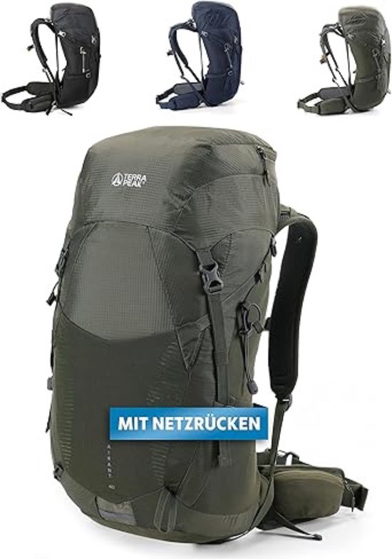Terra Peak Active 20 Wandelrugzak 20 l (klein) met ventilatie op de rug, drinksysteem en regenhoes, bergrugzak van ademend 3D Air mesh polyester, Blauw, 20 Litros