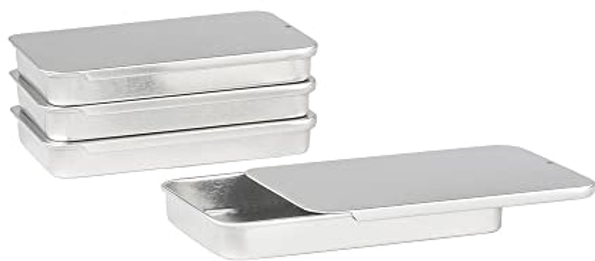 Metalen Blikjes met Schuifdeksel - 4 Stuks - 10 cm x 6,5 cm x 1,3 cm