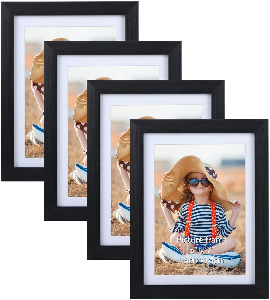 Ibenzoa Set van vier zwarte fotolijsten voor wand en tafel met passe-partout