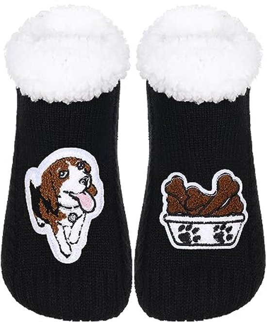 Chaussettes-Pantoufles Amusantes avec Dessin Animé de Chien pour Femmes - Chaussettes de Maison Chaudes et Moelleuses avec Antidérapant - Cadeaux Parfaits