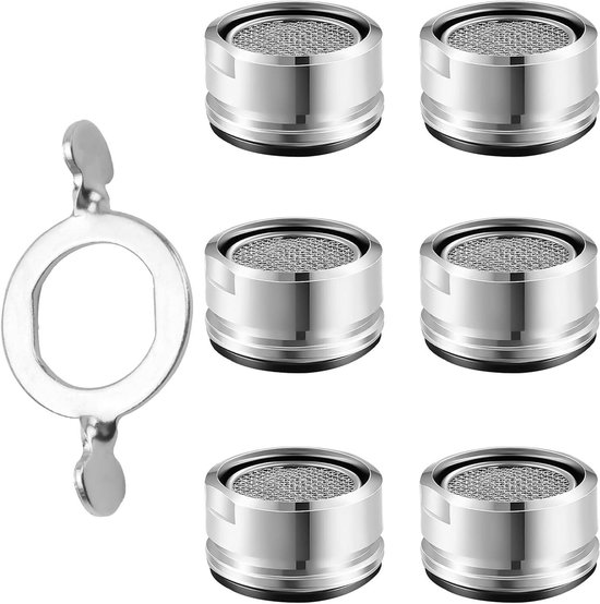 3 stuks waterkraanzeef-straalregelaar, 24 mm straalregelaar, kraan voor kranen, mengmondstuk, inzetstuk met roestvrijstalen filter, met een sleutel, zilverkleurig