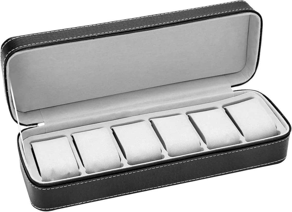 6 sleuven draagbare horlogedoos rits etui opslag verzamelaar opbergdoos voor (zwart)