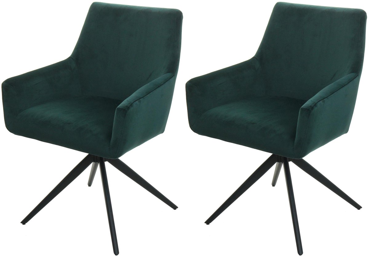 MCW Set van 2 eetkamerstoelen MCW-L91, keukenstoel draaibare armleuning auto positie stof MVG ~ groen