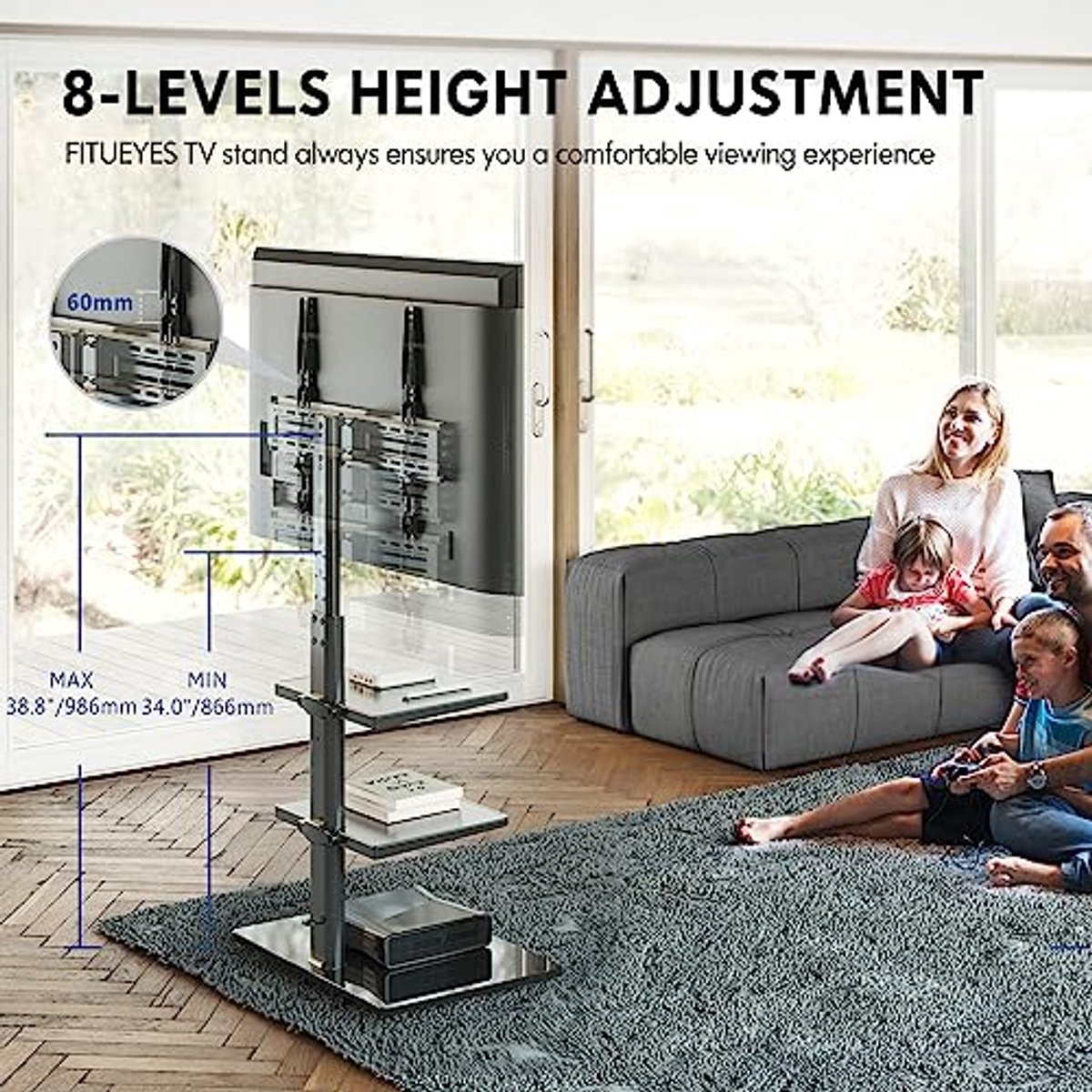 Verstelbare TV Stand Vloer voor 32-60 inch TV's met 70° Draaifunctie en Plank