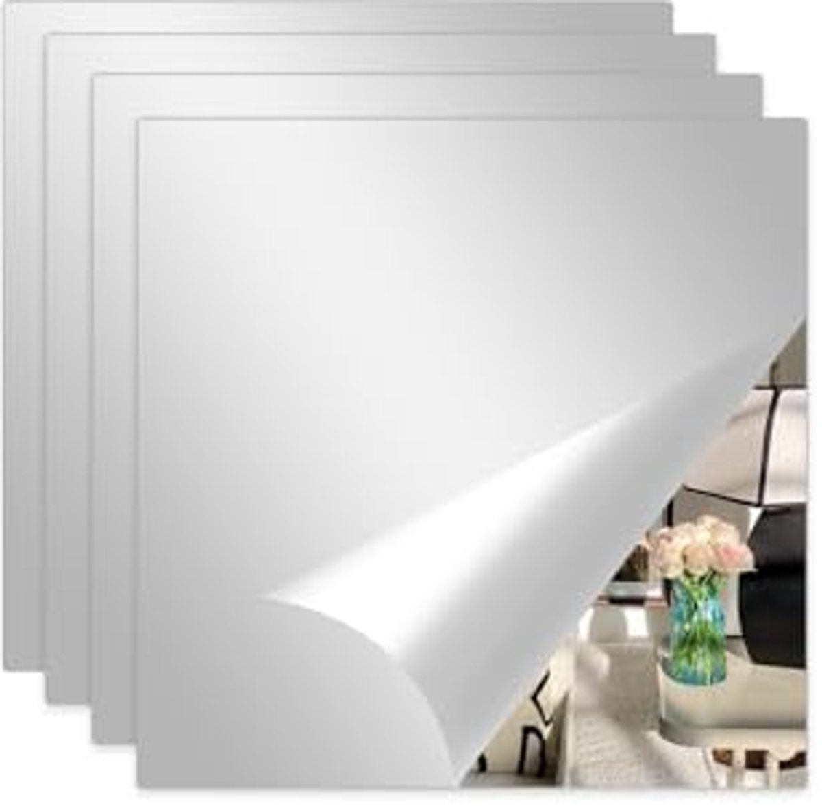 Decoratieve Spiegel Stickers voor Wanden - 4 Stuks Vierkante Flexibele Muurstickers