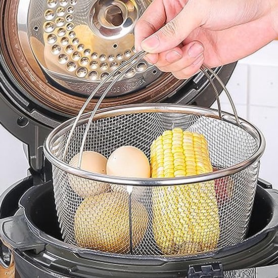 Mesh Steam Basket, Stainless Steel Steam Basket with Oil Filter Heat Resistant Steam Basket for Cooking Kitchen (20cm) — afbeelding 3