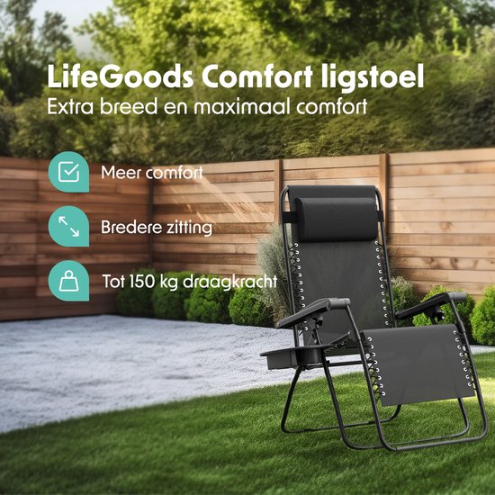 LifeGoods Opvouwbare Tuinstoel - Ligstoel Tuin - 30°-90° Verstelbaar - Metaal - Zwart van Merkloos — afbeelding 2