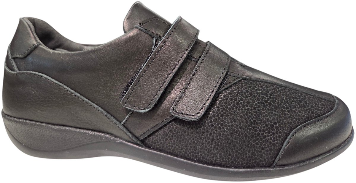 Q Fit Nola Zwarte Leren Bandschoenen Dames - Zwart - 38.5