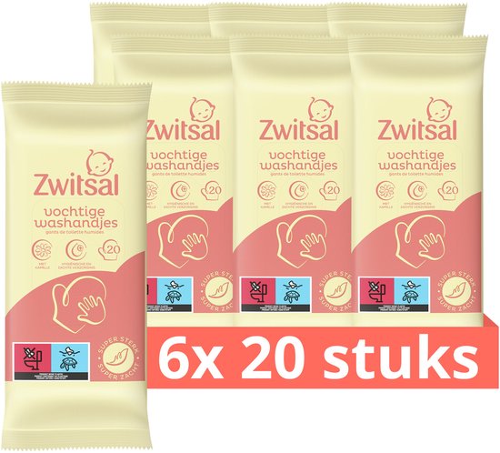 Zwitsal Goedemorgen Vochtige Washandjes - 6 x 20 stuks - Voordeelverpakking