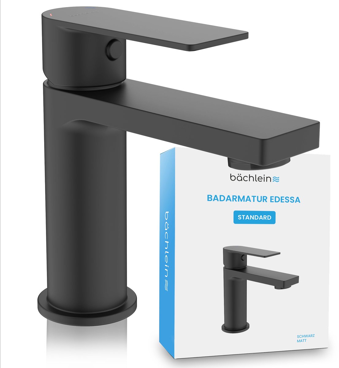 Bächlein Badarmatuur Edessa in modern design, eengreepsmengkraan met duurzame keramische cartridge en installatieset, badarmatuur in matzwart