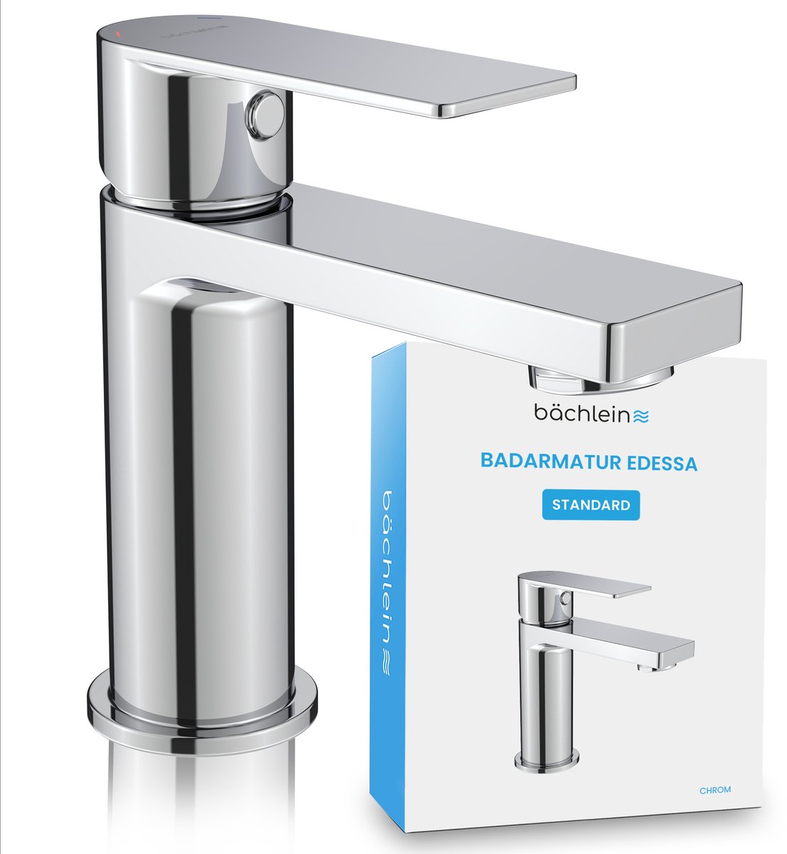 Bächlein Badarmatuur Edessa in modern design, eengreepsmengkraan met duurzame keramische cartridge en installatieset, badarmatuur in chroom