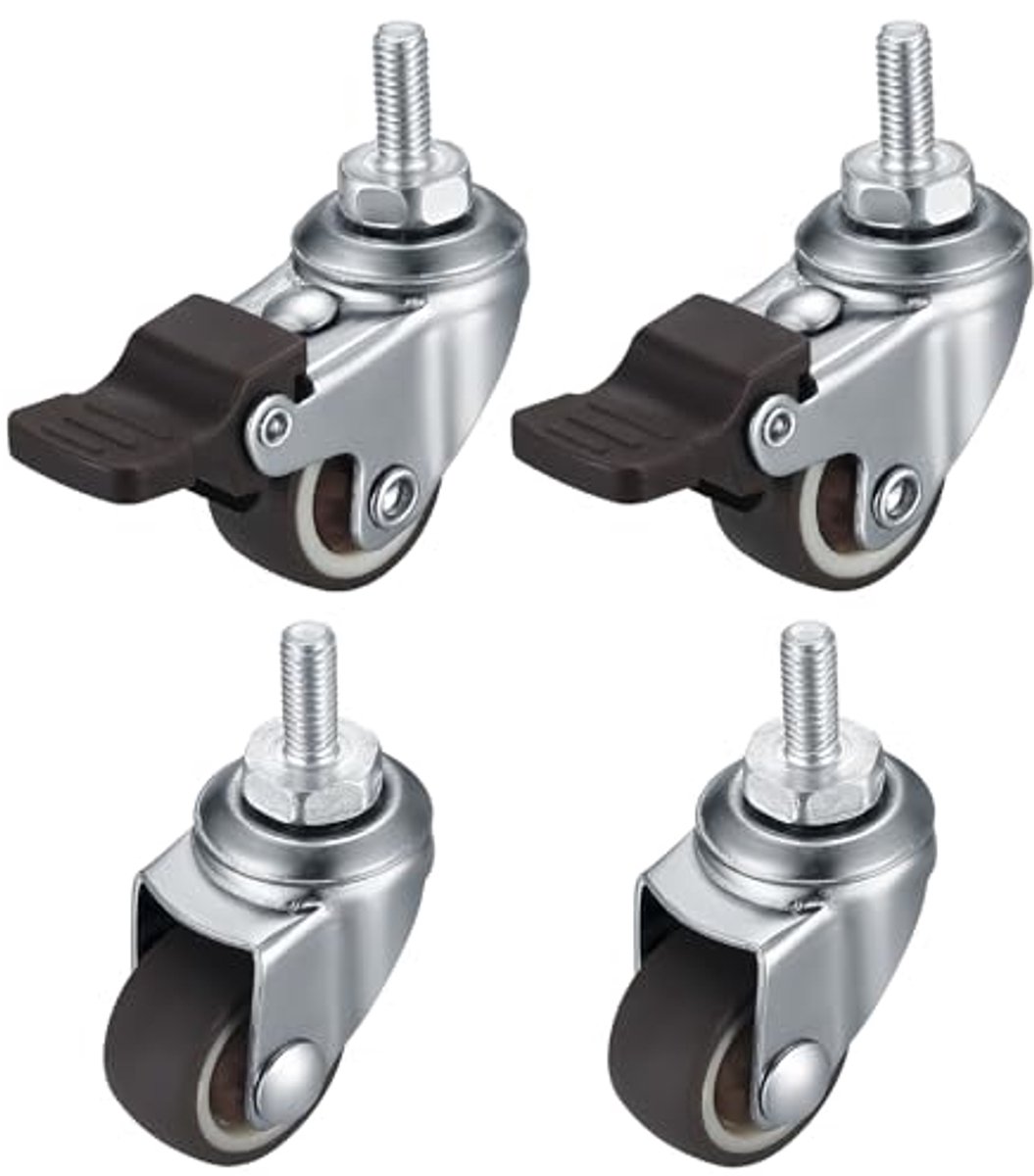 4-delige rubberen meubel wielen met rem, 1.5 inch draaibare zwenkwielen voor binnen en buiten