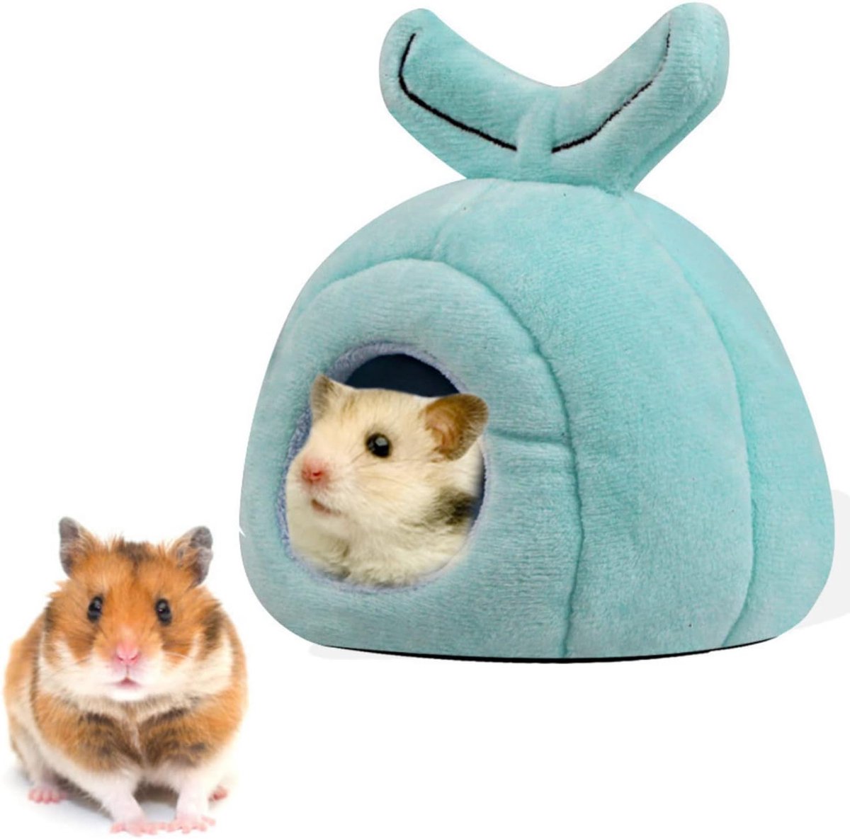 Daity Hamsterholbed - warme schuilplaats voor kleine dieren in de winter - met uitneembare kussenvulling - antislip kooiaccessoires - geschikt voor dwerghamsters - ratten - egels - suikereekhoorns - eekhoorns (blauwe vinvissen)