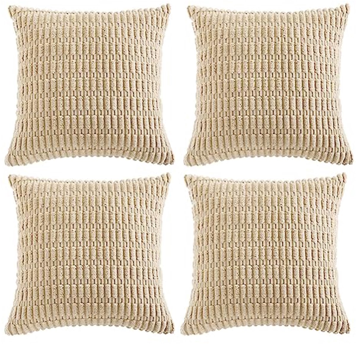 Set van 4 Bohemien Kussenslopen 50 x 50 cm - Beige Ribfluweel voor Moderne Decoratie