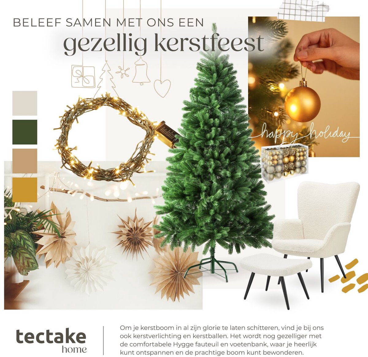 tectake® Kunstkerstboom - Levensecht met flexibele takken - Volumineus - Stabiel en eenvoudig te monteren - Kunstkerstboom als kerstversiering - 180cm - 742 takken - Groen – foto 5
