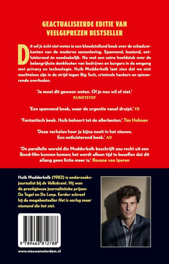 Achterkant boek 'Dit wil je écht niet weten' van Huib Modderkolk. Tekst en foto van de auteur.