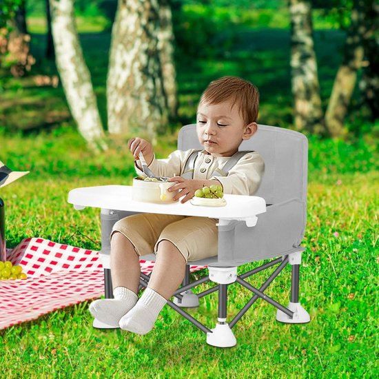 Jojoy - Opvouwbaar Babyzitje Met Eetblad - Draagbare Kinderstoel 5-Punts Harnas - Tot 15kg - Grijs - BIBISEAT van Jojoy — afbeelding 4