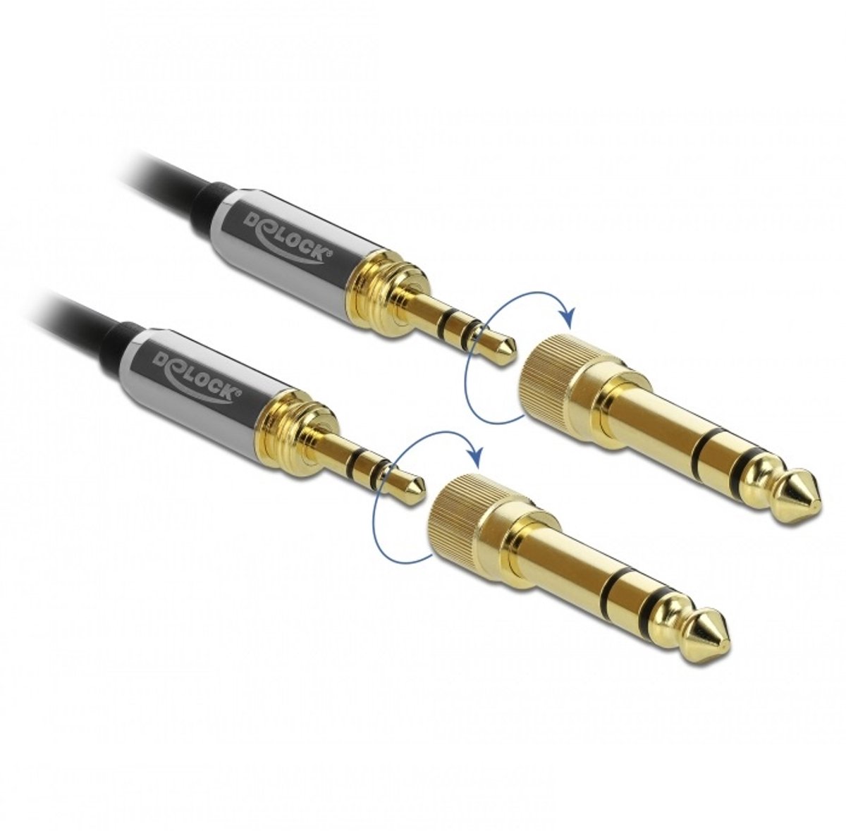 Delock 3,5mm Jack spiraalkabel met schroefbare 6,35mm Jack adapters | 5 meter