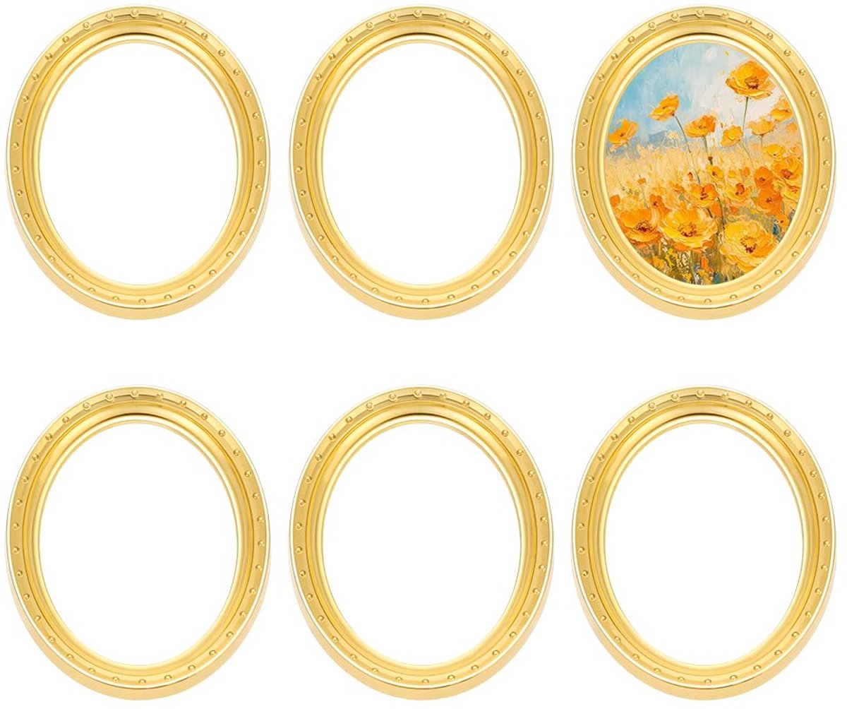 6Pcs Mini Vintage Ovale Fotolijst, Gouden Legering Miniatuur Sieraden Display Frames Fotografie Fotolijst DIY Kleine Ovale Fotolijsten voor Manicure Foto Woondecoratie