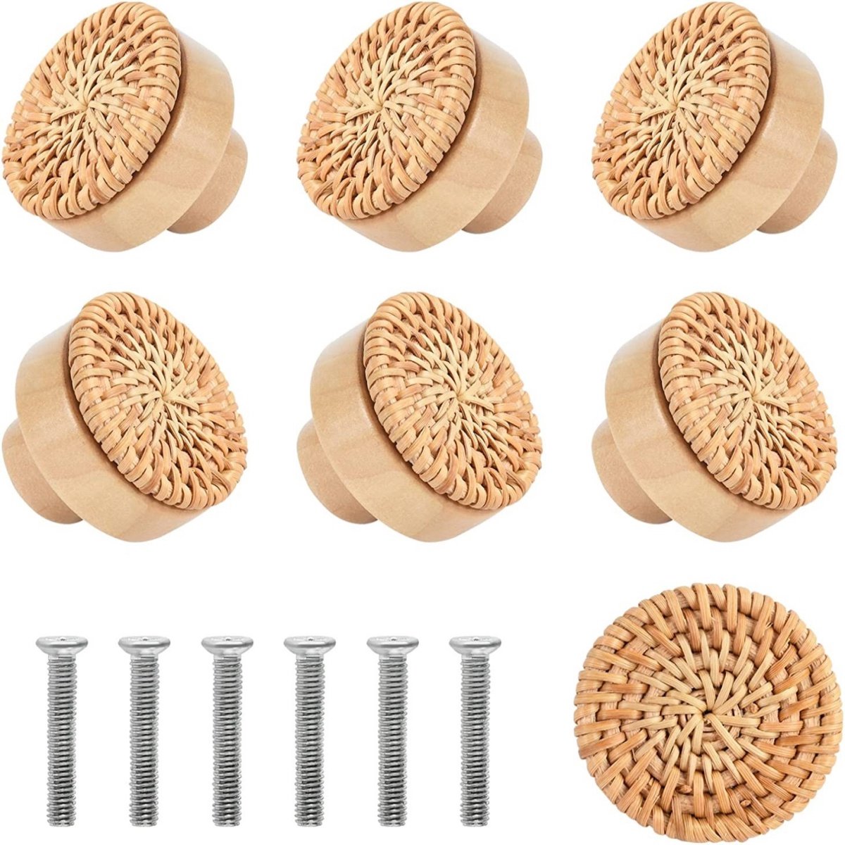 EXCITAT Meubelgrepen van rotanhout - Meubelgrepen - Deurgrepen voor kasten - Ladegrepen - Geschikt voor woonaccessoires, kasten, kledingkasten, laden, keukenkasten - 6 stuks - 40 mm