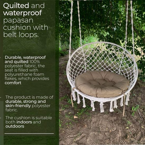 chilly pilley Papasan Waterdicht Rond fauteuilkussen Tuinfauteuilkussen Gewatteerd zitkussen met lussen (70cm, Rood