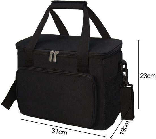 Geïsoleerde koeltas - Crossbody lunchtas - Familie picknicktas - Herbruikbare waterdichte lunchtas voor mannen en vrouwen - Scrubber met dubbele compartimenten - Draagbaar reiswerk - 15L -31*19*23cm-Zwart van Merkloos — afbeelding 2