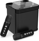 Karaokemachine voor volwassenen en kinderen, draagbare bluetooth-luidspreker met 2 microfoons, draadloos UHF karaoke-PA-luidsprekersysteem met geleidelijke kleurrijke ledlampjes voor thuisfeest, zwart