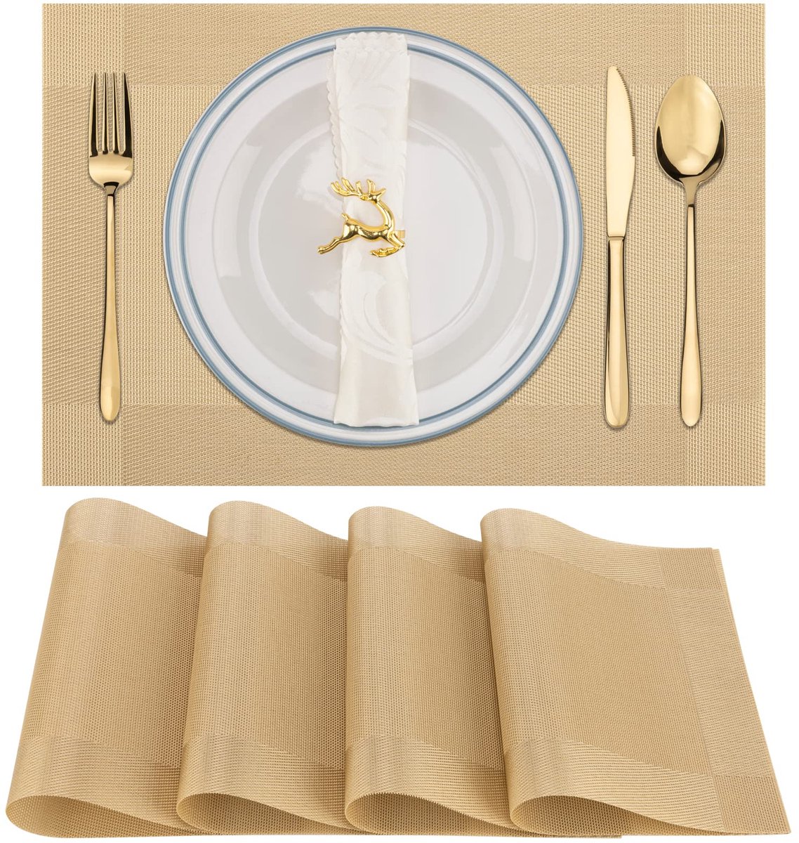 Ibenzoa® Set van 4 stijlvolle antislip placemats voor een elegante eetervaring