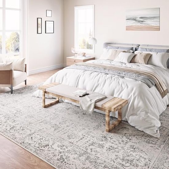 PureCozy Vintage Tapijt Woonkamer 200x300cm Grijs Vloerkleden Voor Slaapkamer Wasbaar Antislip Zacht Vloerkleed Groot Voor Woonkamer Kinderkamer Eetkamer Kantoor Kortpolige Carpet
