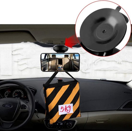 Universele Auto Binnenspiegel – 200x60 Mm, 360° Draaibaar, Met Zuignap, Voor Rijexamen, Baby Achterbank, SUV