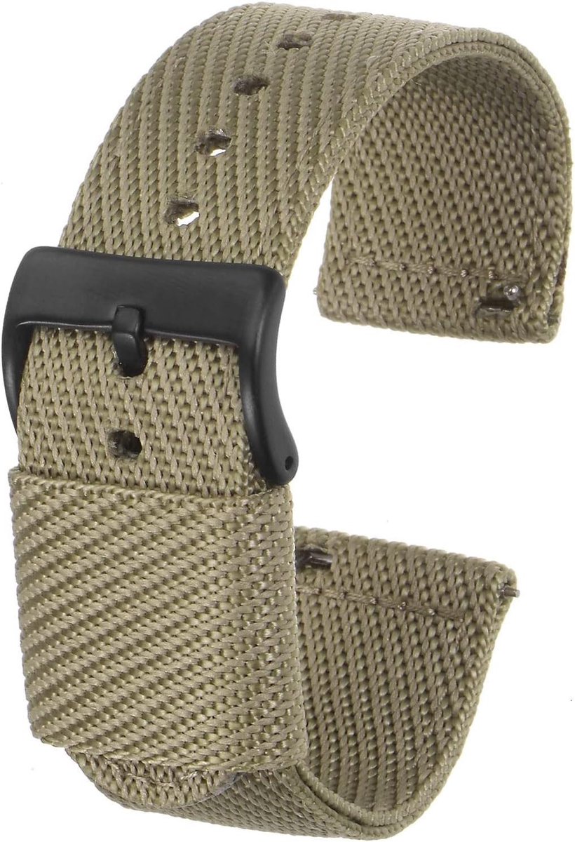 Allecto plus - Nylon horlogeband in khakikleur, 24 mm breed, premium herenband met zacht en comfortabel zeildoekmateriaal