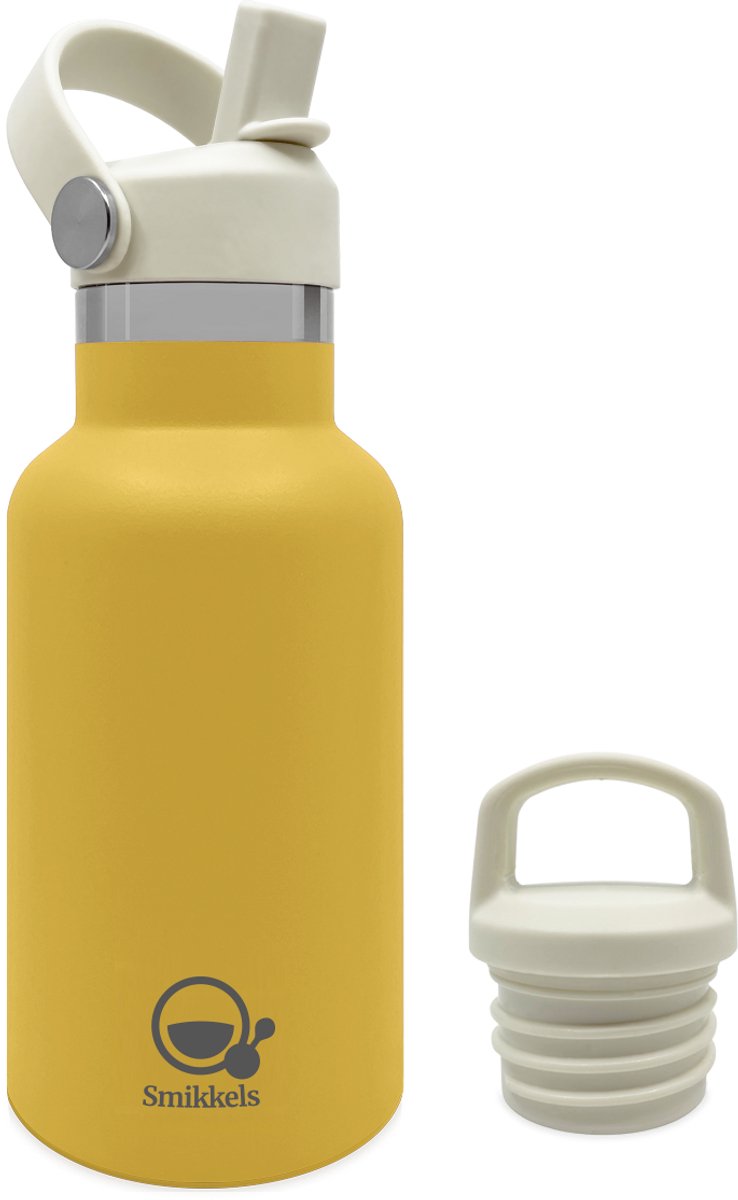 Smikkels - RVS Thermosfles - Drinkfles - 350ml - Geel - isoleerfles kind - Thermosbeker school