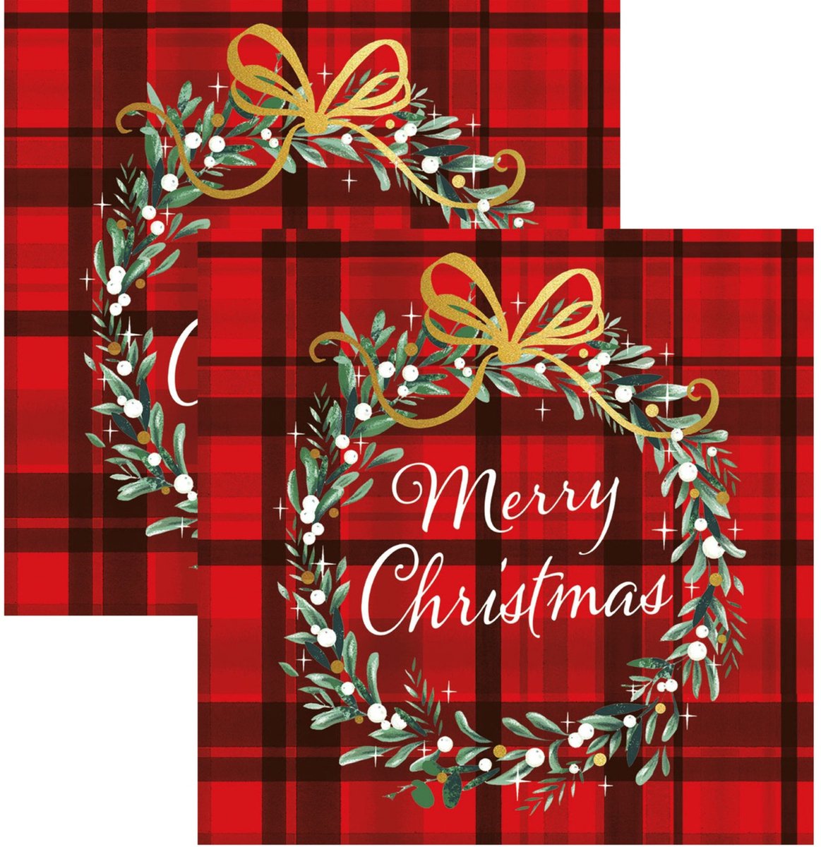 Kerst thema servetten - 40x st - rood geruit - 33 x 33 cm - Merry Christmas - lunch/diner
