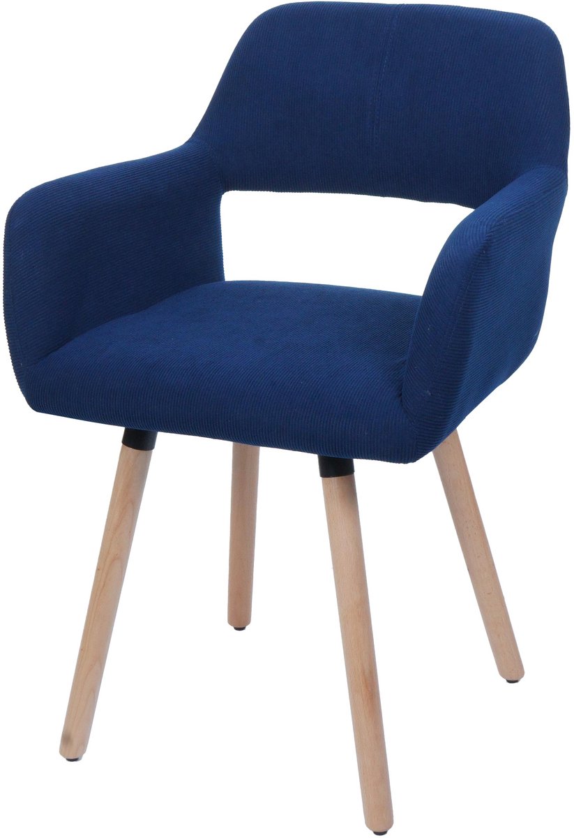 MCW Eetkamerstoel MCW-A50 II, keukenstoel, gestoffeerde stoel, hout, stof/textiel, corduroy (400 g/m²) MVG ~ blauw