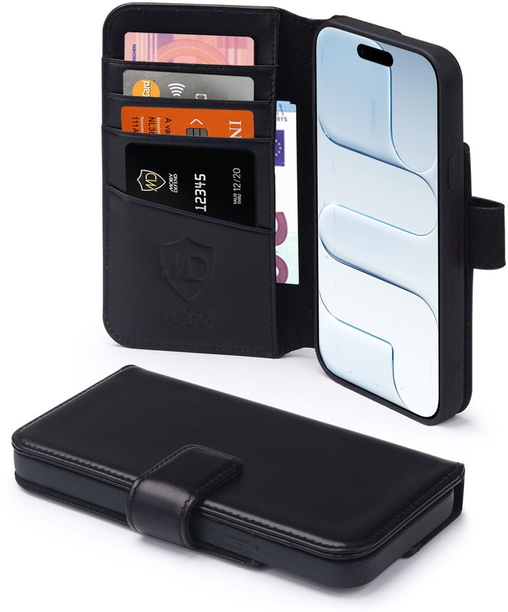 MobyDefend Hoesje - Geschikt voor iPhone Air - Luxe Leren Wallet Bookcase - Zwart