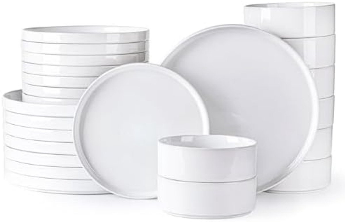PromoHome 24-delige servieset voor 8 personen - Wit gespikkeld design, vaatwasserbestendig