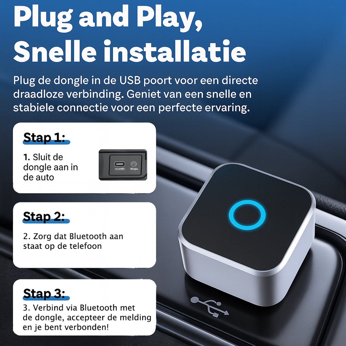 Draadloze CarPlay & Android Auto Dongle 2-in-1 USB & USB-C Adapter voor auto infotainment, OPTIMERA PRO - Afbeelding 5