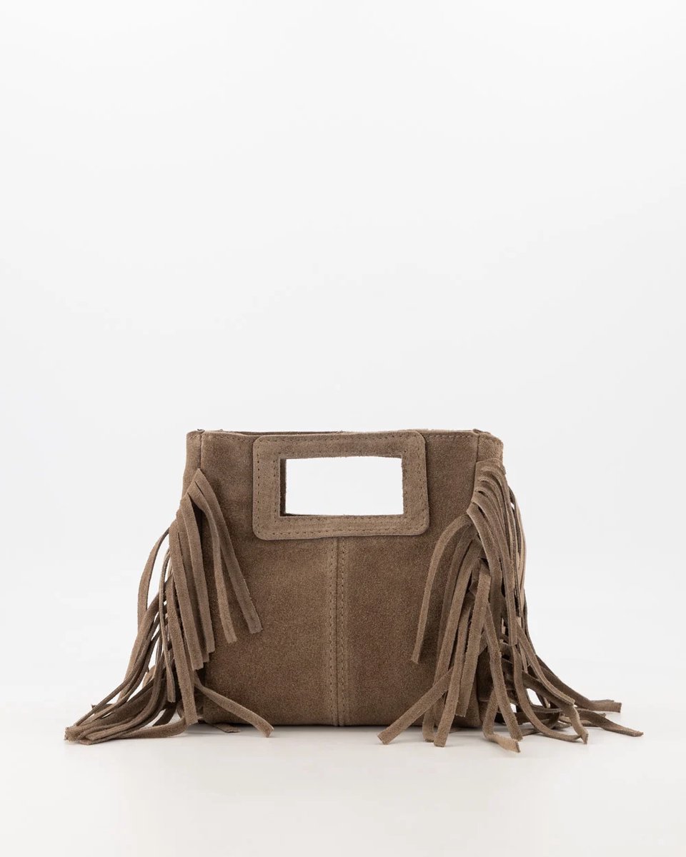 Teatro - Sylvie - Handtasje - Crossbodytasje - Suede - Leer - Taupe - Franjes - Klein