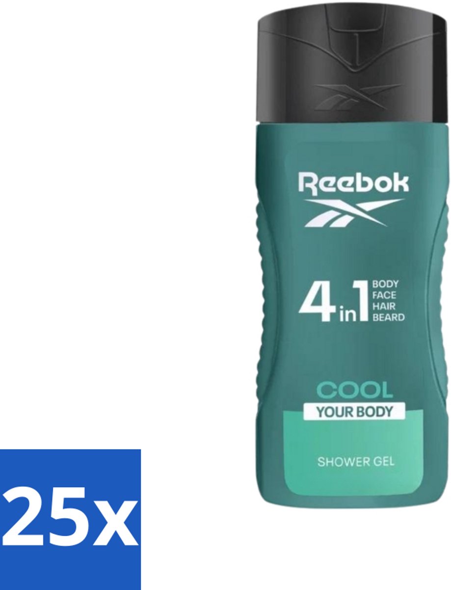 25 x Reebok - Cool Your Body - Douchegel - 4 in 1 - 400 ml - Douchegel 4 In 1 - Verkoelend Douchegel - Menthol Douchegel - Aloe Vera Douchegel - Gezichtsverzorging