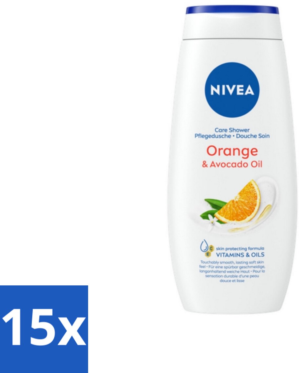 15 x Nivea - Douchegel - Orange - Voelbaar Gladde Huid - 250 ml - Douchegel - Huid Verzorgen - Bamboemelk - Sinaasappelgeur - Voelbaar Gladde Huid