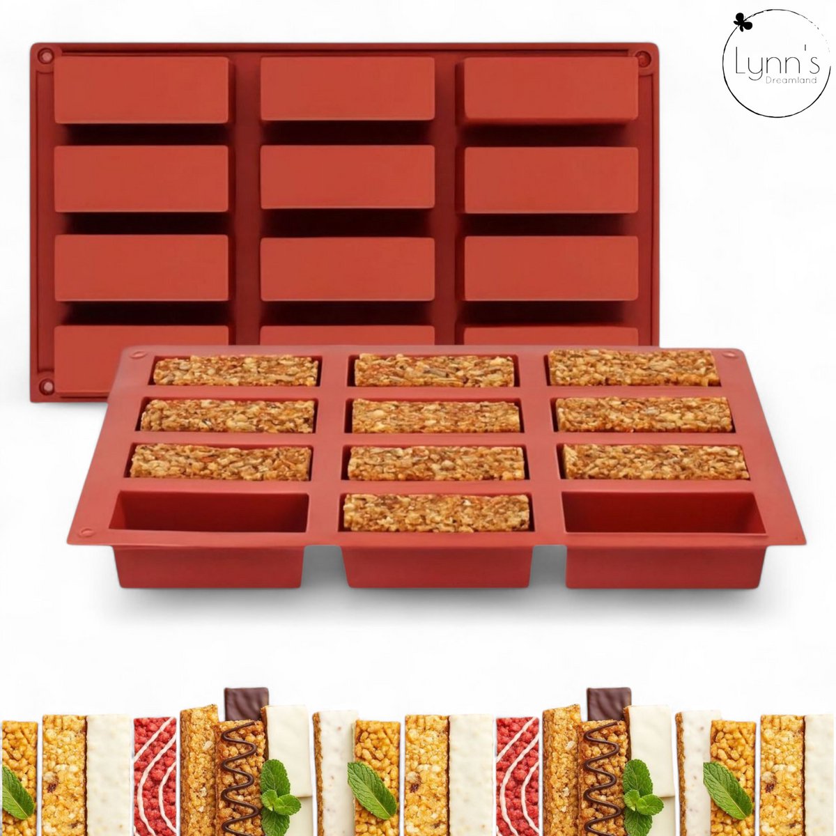 Bol.com Lynn's siliconen bakvorm - Reepvorm - 12 rechthoekige holtes - Geschikt voor snoeprepen, zeep, chocolade, granola bars, ... aanbieding
