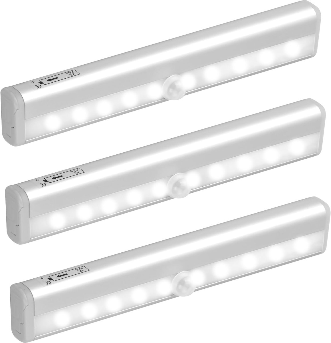 Ynkkvre - 3 stuks LED Bewegingssensor Kastlampen - Magnetische Plakstrip - Batterij Nachtlampjes 10 LED - Onderbouwverlichting voor Keuken - Koel Wit