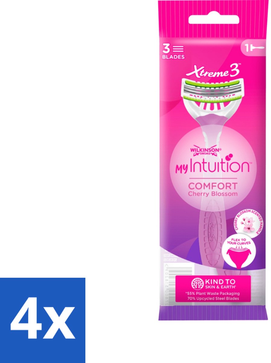 4 x Wilkinson - Wegwerpscheermesjes - Xtreme 3 Beauty - Comfortabel - 1 scheermesje - Wegwerpscheermes - Scheermesje - Scheermes Dames - Scheermes Xtreme - Scheermesje Comfort