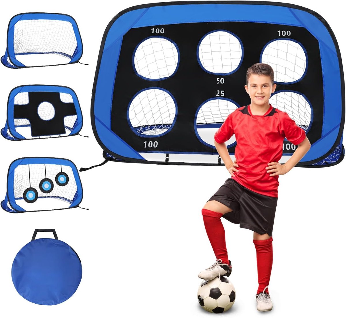 Voetbaldoelset voor Kinderen - met 4 Spelmodi en Draagtas - Voor Strand, Park, Trainingsdoel, Speeltuin, Voetbaldoel Kindercadeau - Voor Meisjes en Jongens Van 6-12 Jaar