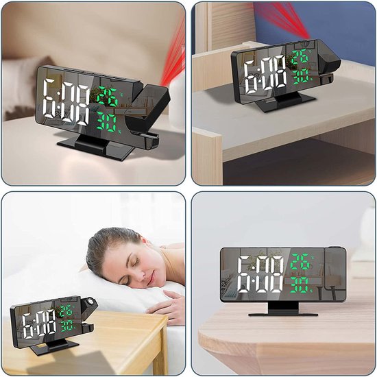 Cuteefun Projectiewekker, digitale wekker, nachtkastje met groot 7 inch led- display, 180° projector, dubbele USB-poort, snooze, temperatuur en vochtigheid, 3 niveaus helderheid, 12/24 uur, dubbele Cuteefun Projectiewekker, digitale wekker, nachtkastje met groot 7 inch led- display, 180° projector, dubbele USB-poort, snooze, temperatuur en vochtigheid, 3 niveaus helderheid, 12/24 uur, dubbele