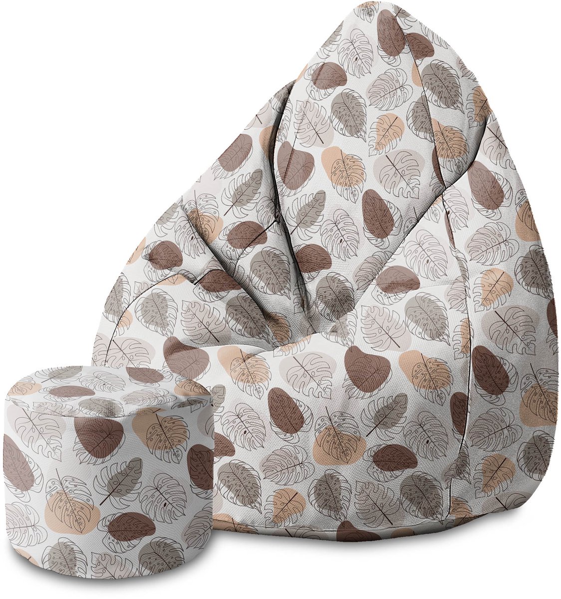 DreamRoots Velvet Zitzak voor Volwassenen – Luxe Beanbag met Voetsteun en Afneembare Hoes – Inclusief Vulling – 80x80x120 cm - Monstera Lineart