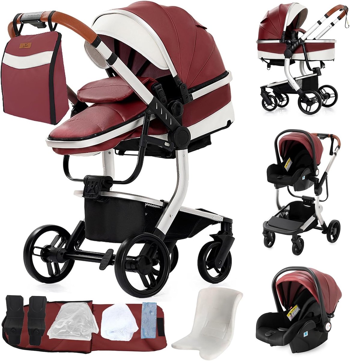 Image of 3-in-1 Kinderwagen voor Baby's met Dubbele Duwmodus en Opvouwbaar Design